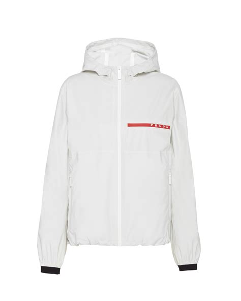 prada white hooded nylon jacket|prada nylon full zip jacket.